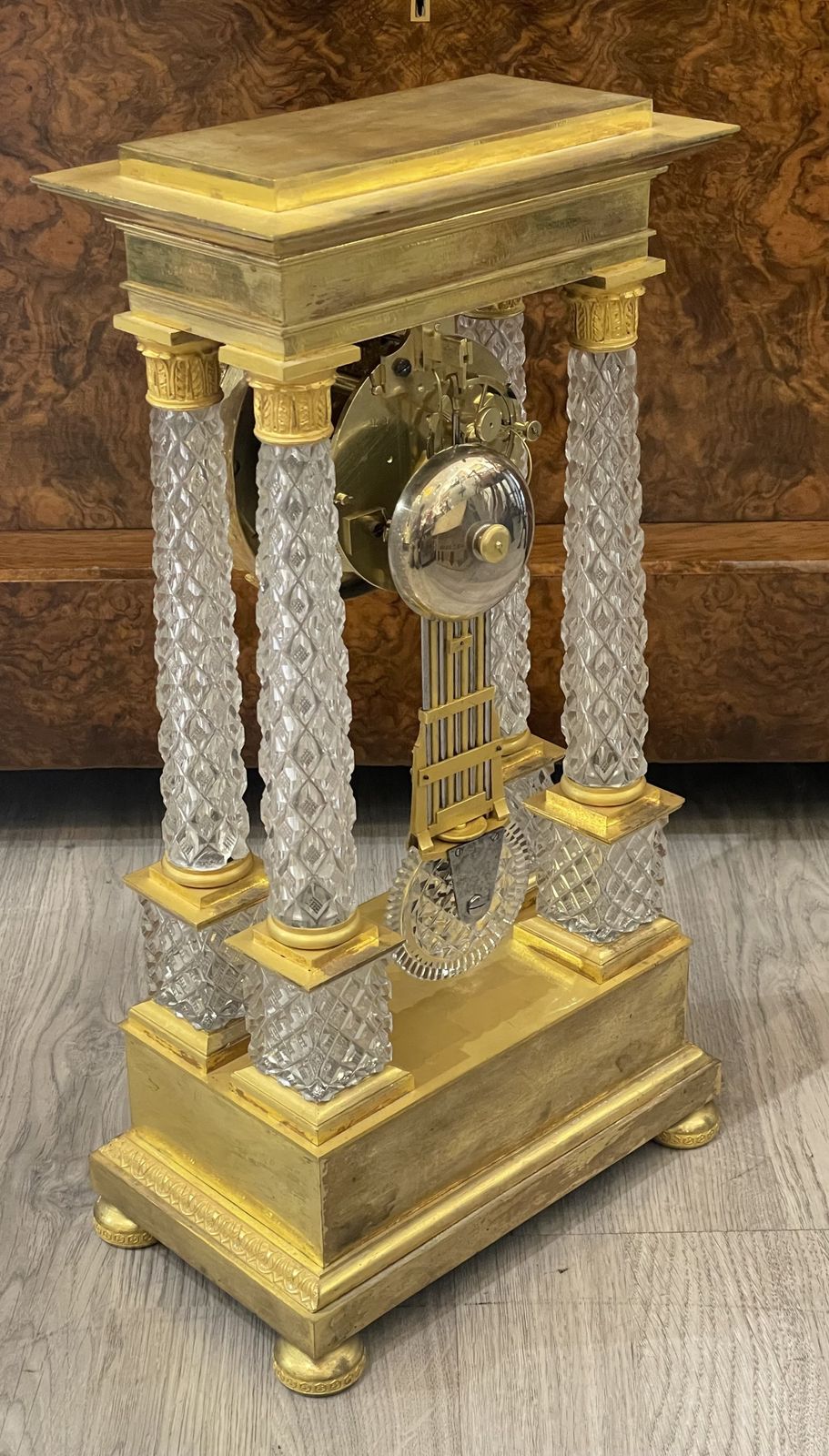 A Fine French Charles X Ormolu And Cut Crystal Portico Mantle Clock photo vintage
