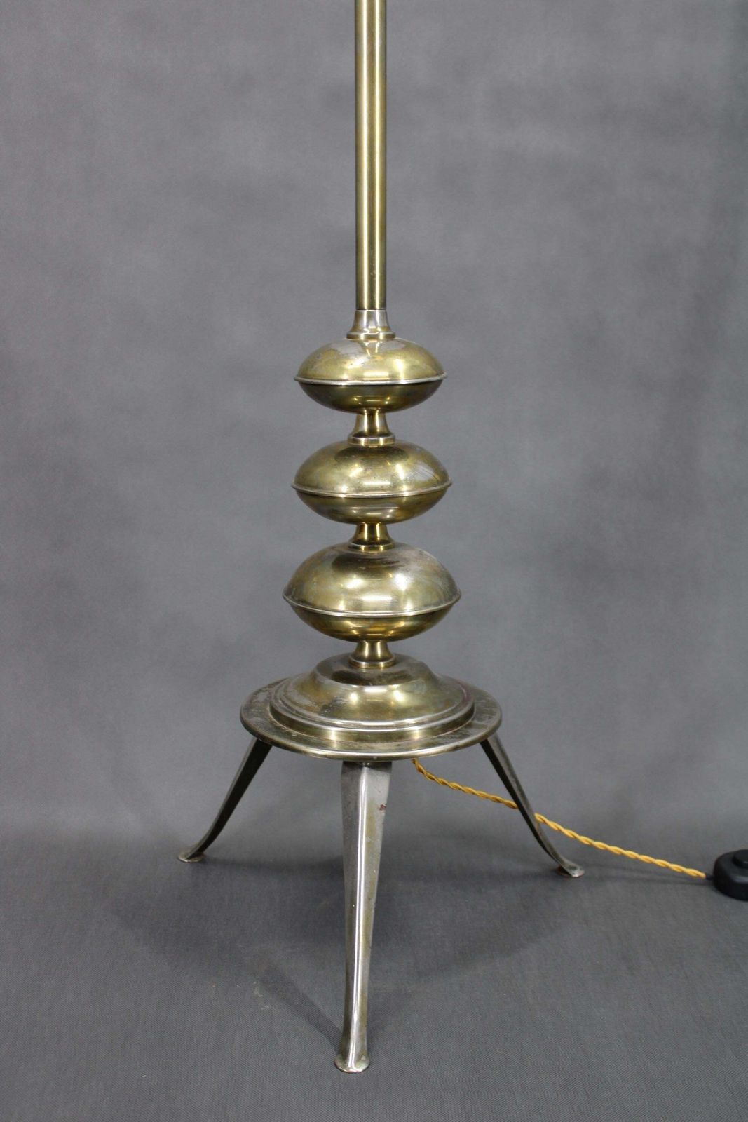 1940s Restored Floor Lamp In Brass Finish With  Glass Shade photo furniture