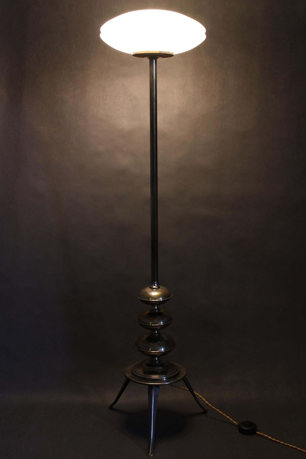 1940s Restored Floor Lamp In Brass Finish With  Glass Shade photo vintage
