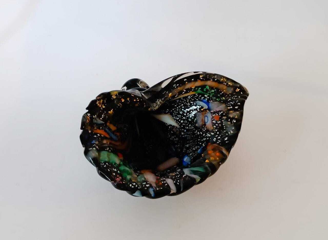 Murano Glass Cornucopia Rest Of The Day Michielotto Design 1988 Black Silver Leaf Dino Martens B photo Art