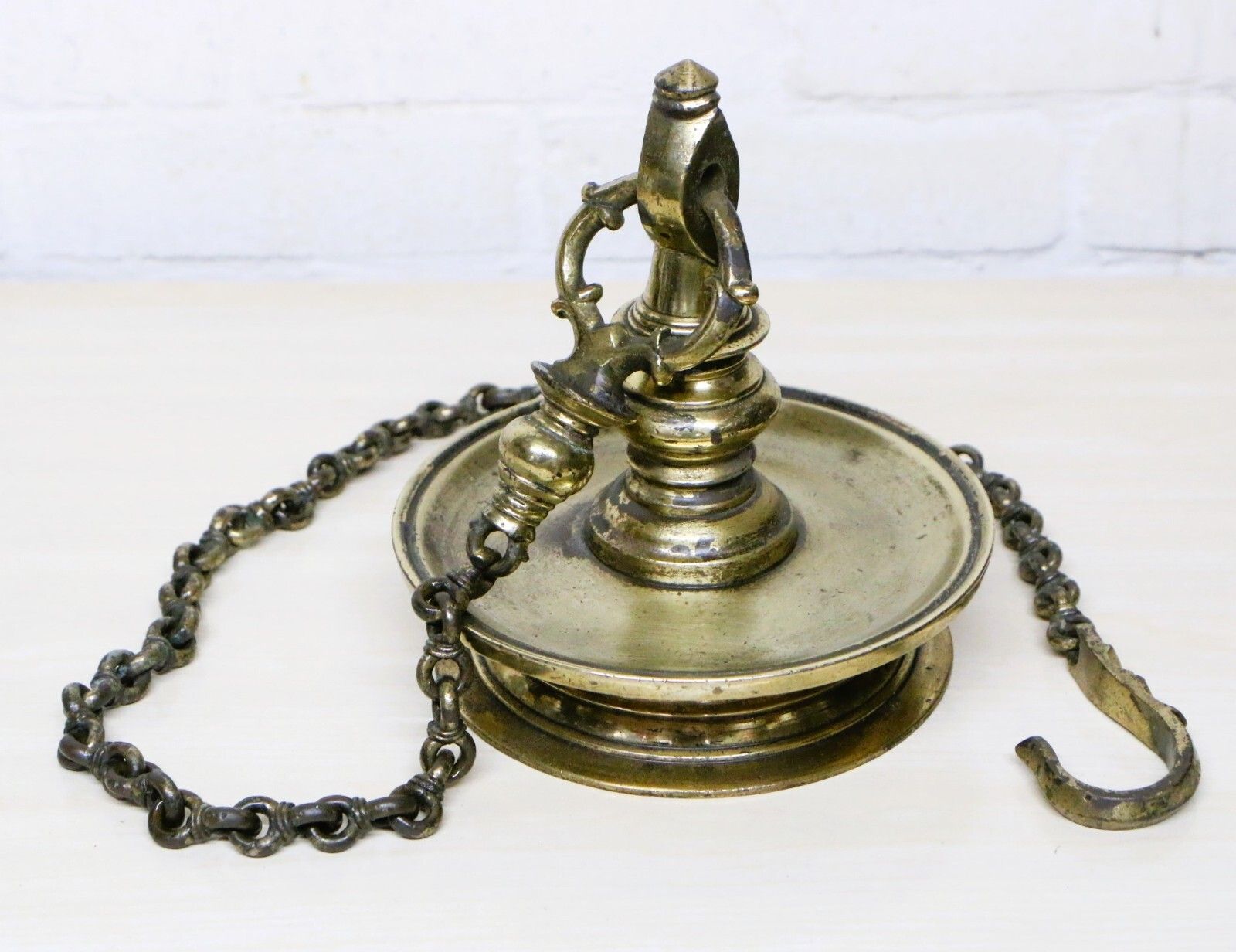 Antique Ceremonial Hanging Oil Lamp Bronze Thooku Vilakku Hindu Temple Gilt photo furniture