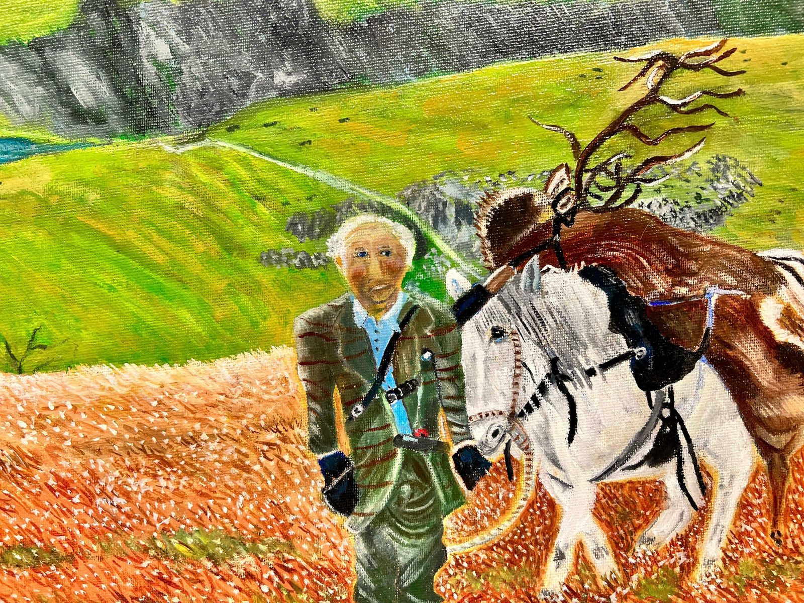 Ben Powellgamekeeper Stalker In Scottish Highlands With Pony & Stag Painting photo furniture