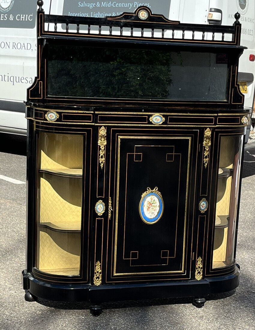 Victorian French Empire Credenza With French Porcelain Plaques And Ormolu. photo vinterior