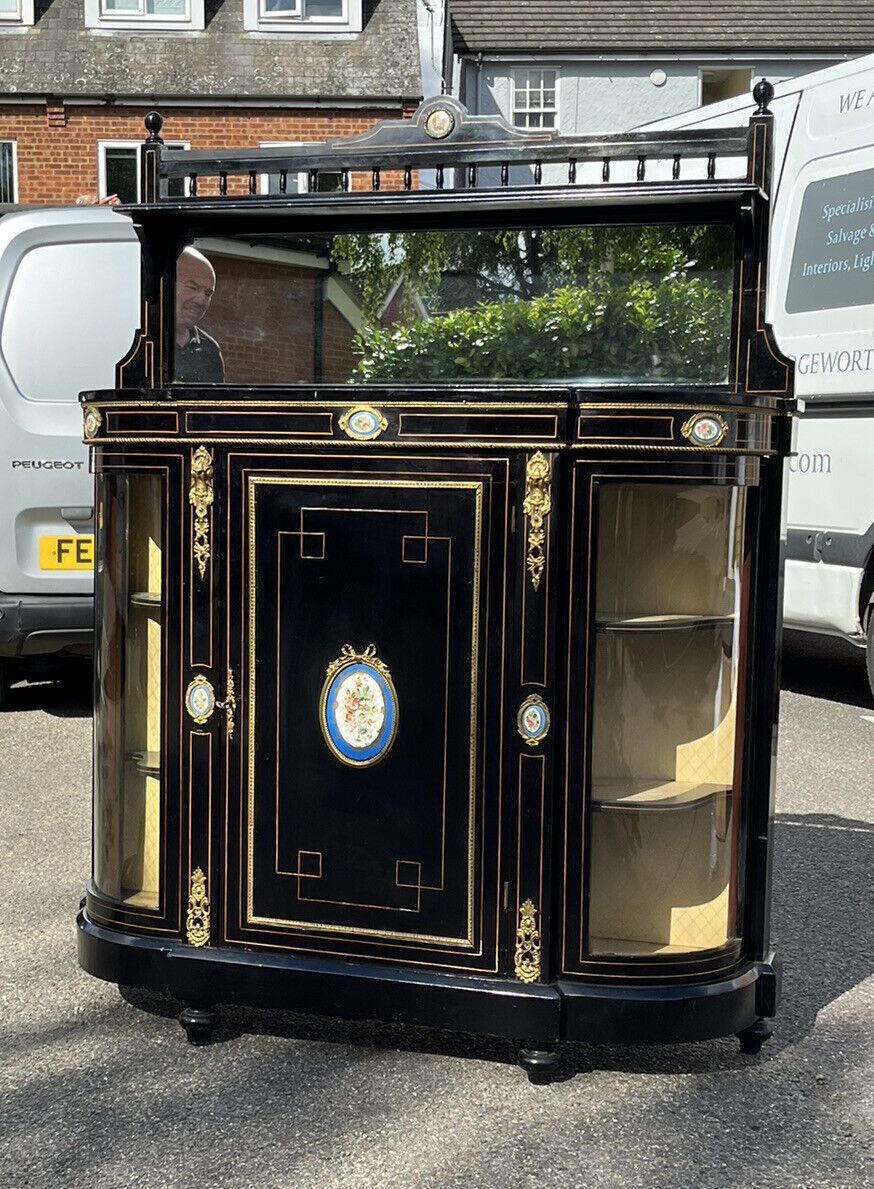 photo vintage Victorian French Empire Credenza With French Porcelain Plaques And Ormolu.
