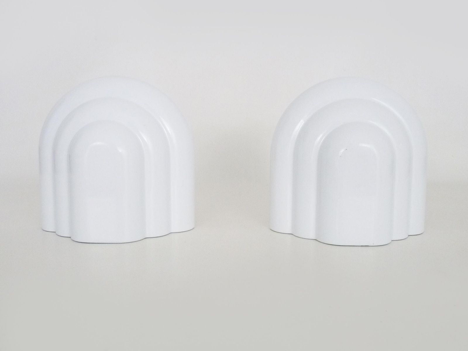 Pair Of Art Deco Style Wall Lights In White Lacquered Metal. Year 80 photo buy