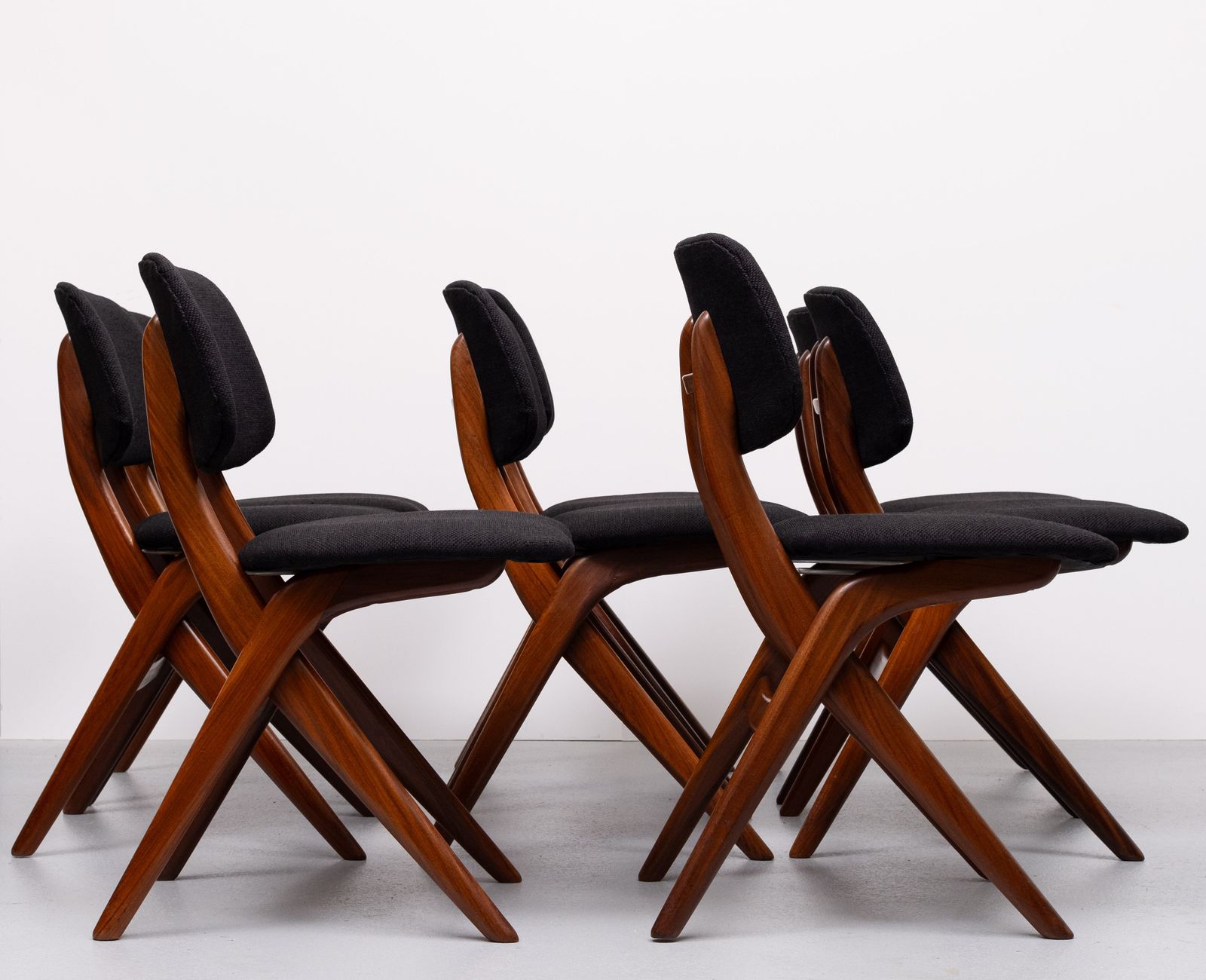 Dutch Scissors Dining Chairs Louis By Van Teeffelen For Wébé, 1959, Set Of 8