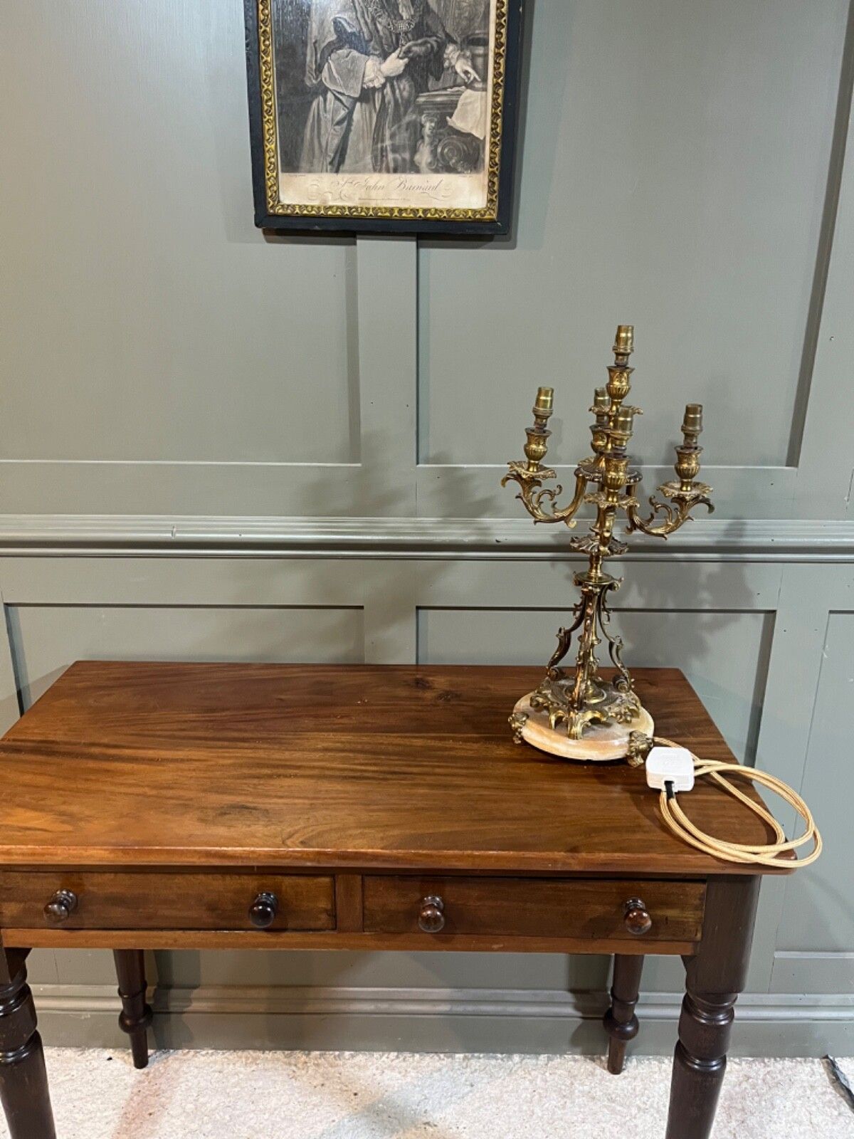 Antique Candelabra Table Lamp Brass, French, 5 Sconces, Re Wired photo buy