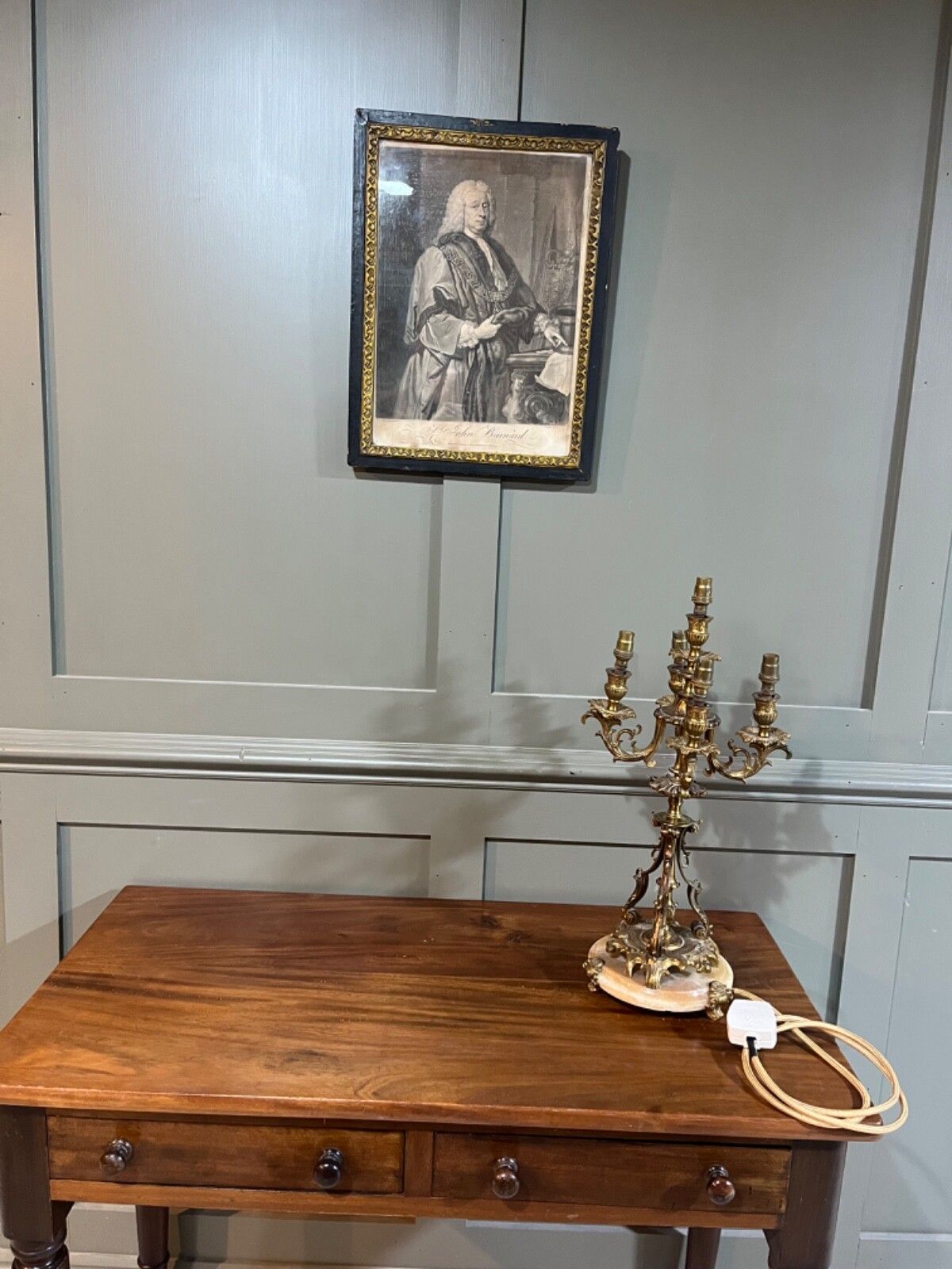 Antique Candelabra Table Lamp Brass, French, 5 Sconces, Re Wired photo vintage