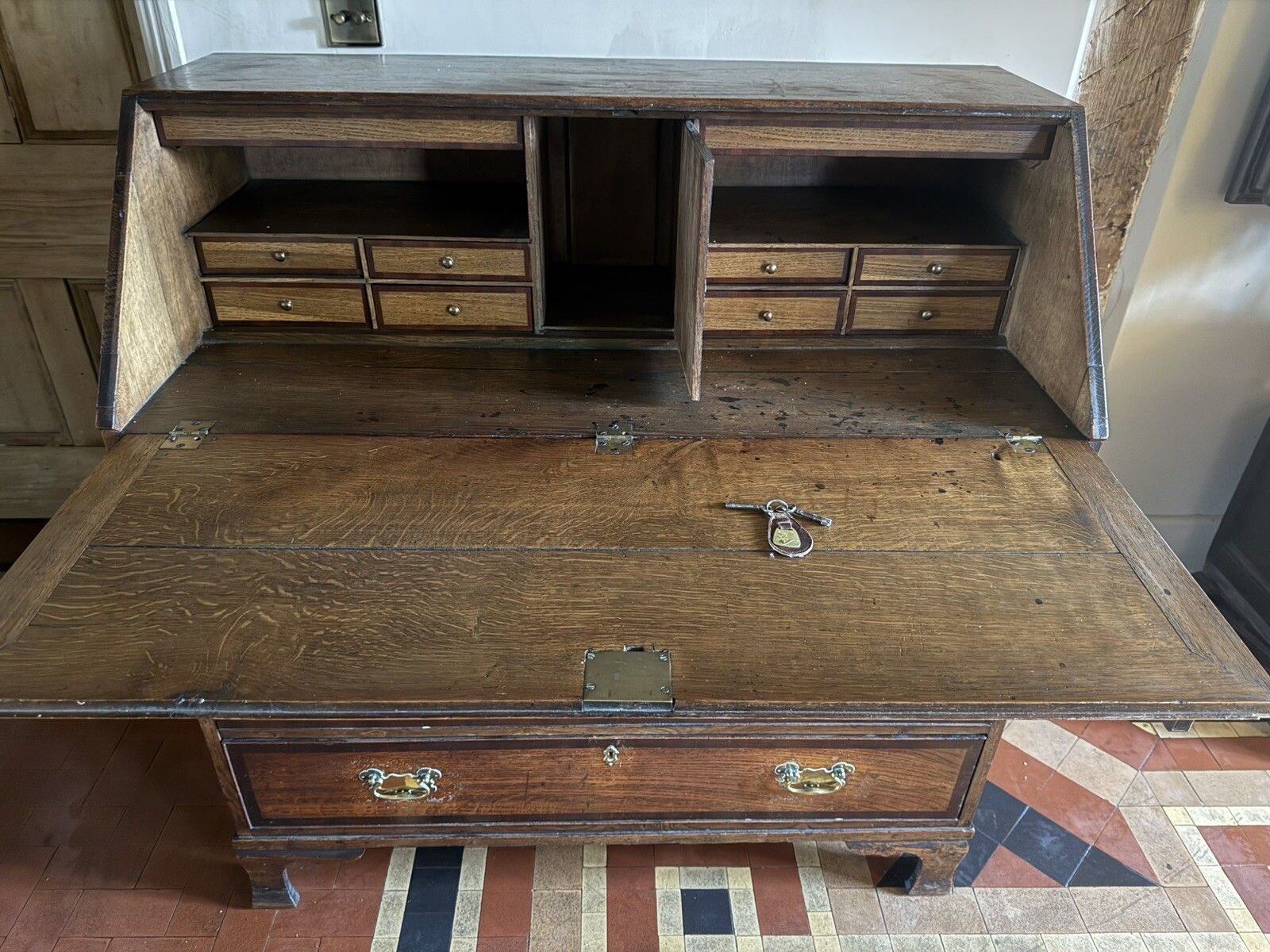 photo for sale English Georgian Antique  Oak Bureau Writing Desk Chest Of Drawers Desk 1700's