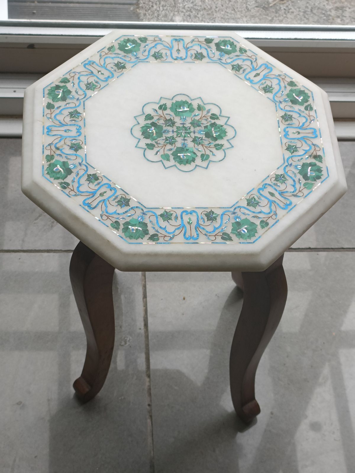 Indian Pietra Dura Table With Beautiful Inlaid Precious Stones 12"