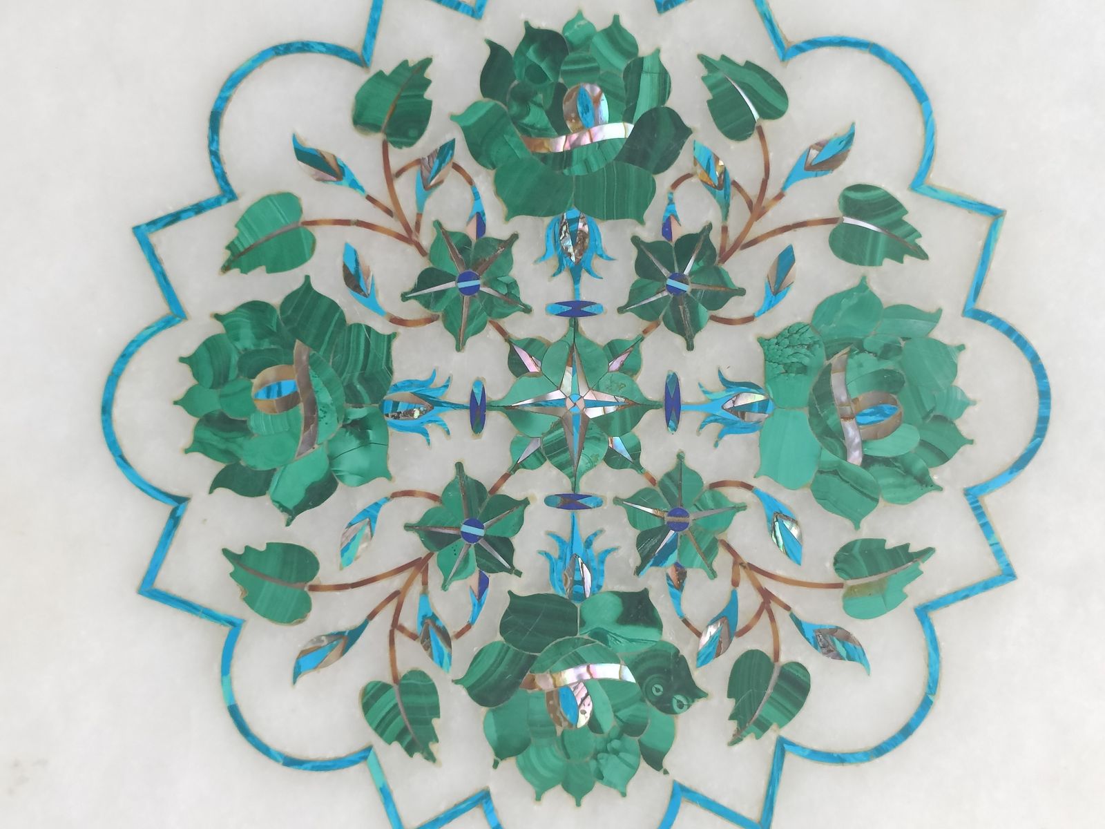 Indian Pietra Dura Table With Beautiful Inlaid Precious Stones 12" photo for sale