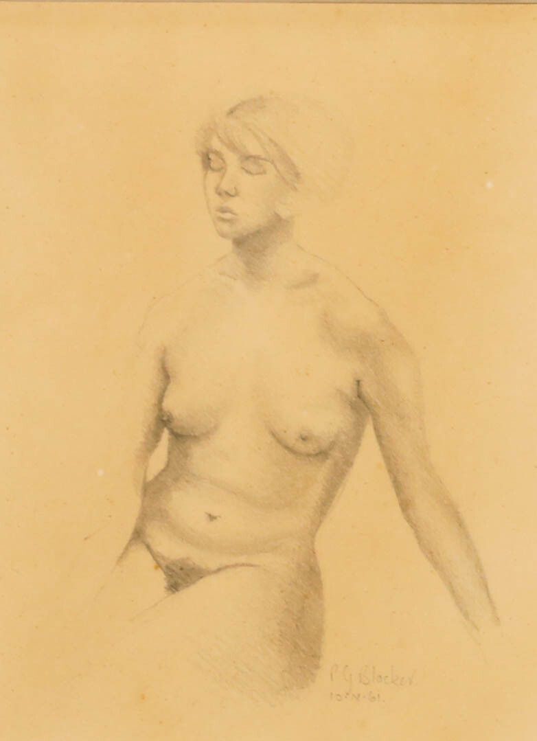 P. G. Blacker 1961 Graphite Drawing, Half Length Study Of The Female Body photo furniture
