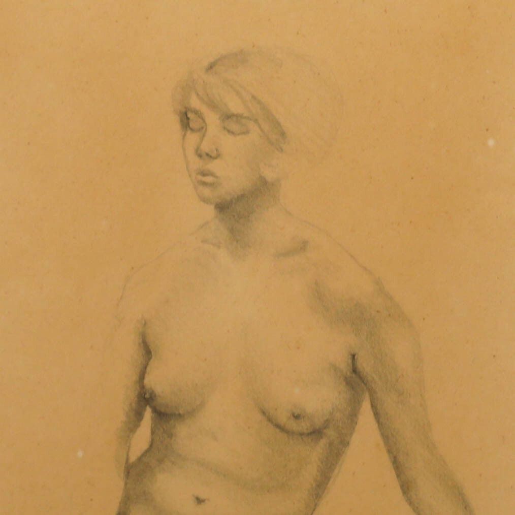 P. G. Blacker 1961 Graphite Drawing, Half Length Study Of The Female Body photo Art