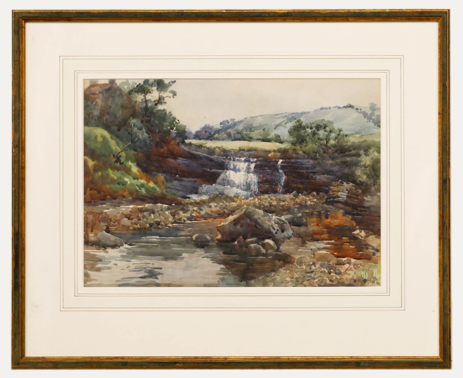 Emiline Stokes (1884 1969) Early 20th Century Watercolour, By The Waterfall