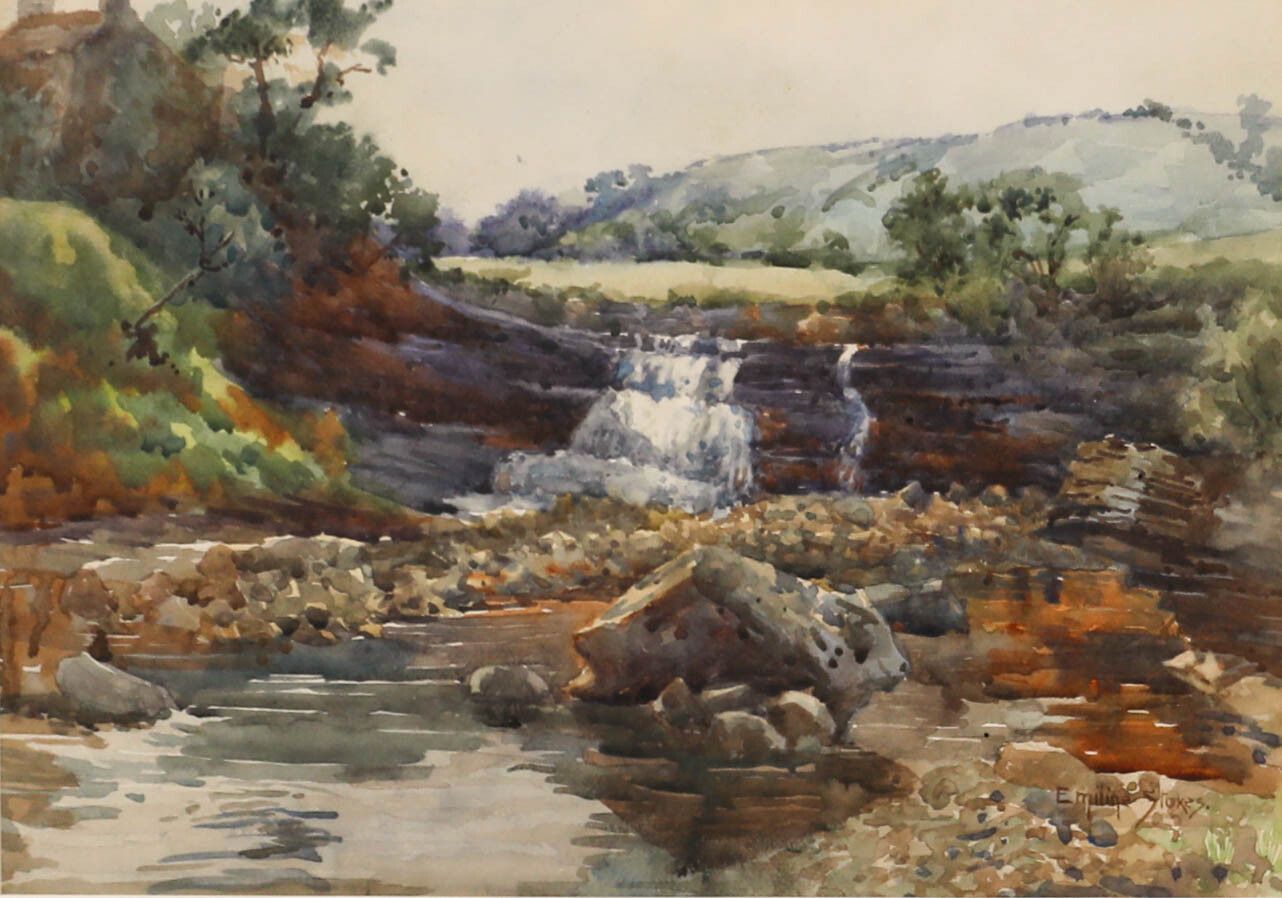 Emiline Stokes (1884 1969) Early 20th Century Watercolour, By The Waterfall photo furniture