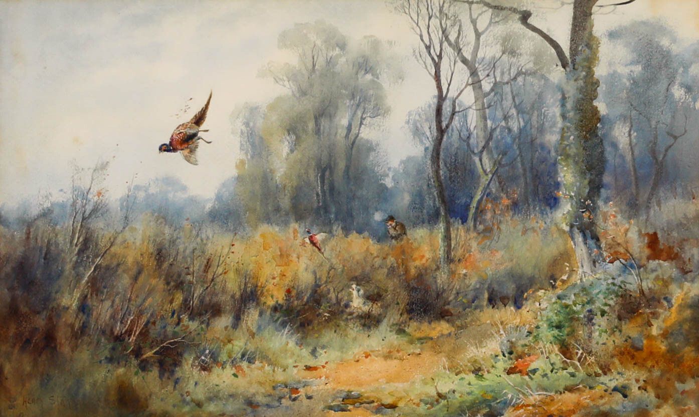 Henry John Sylvester Stannard Rba (1870 1951) Watercolour, Flushing Pheasants photo furniture
