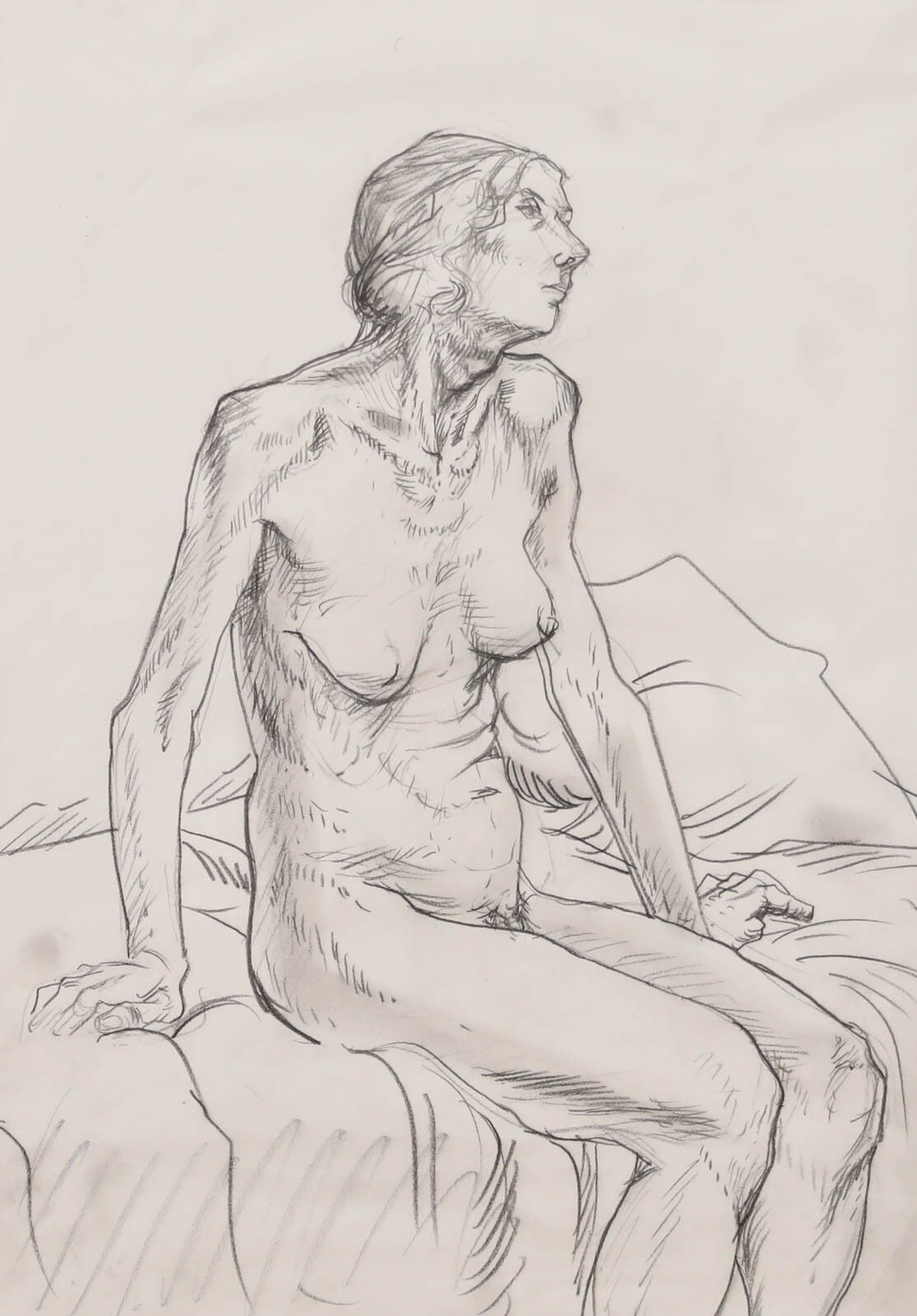 Attrib. Kathe Strenitz (1923 2017) Framed Graphite Drawing, Female Nude photo furniture