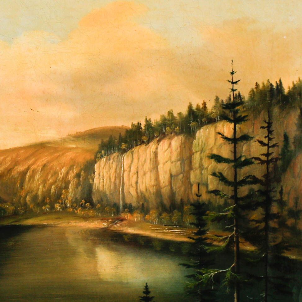 Framed 19th Century Oil Quarry Lake photo Art