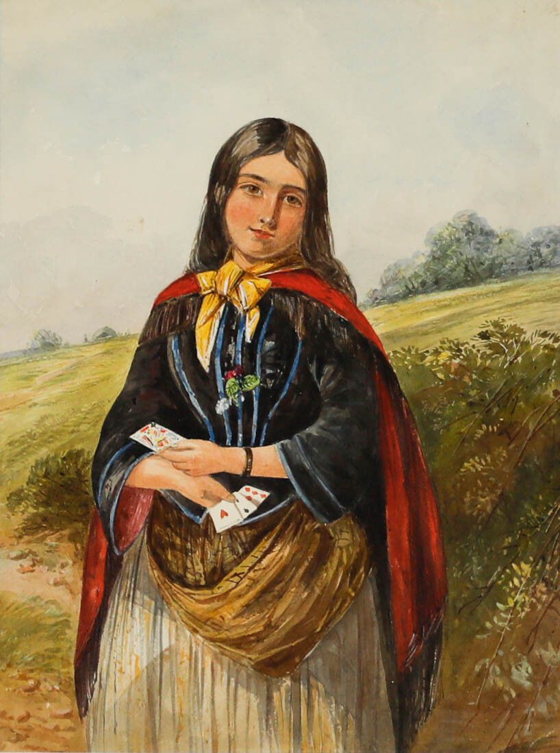 Framed Late 19th Century Watercolour Portrait Of A Gypsy Girl photo furniture