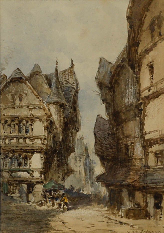 Follower Of Samuel Prout Framed 19th Century Watercolour, A Street In Augsburg photo furniture