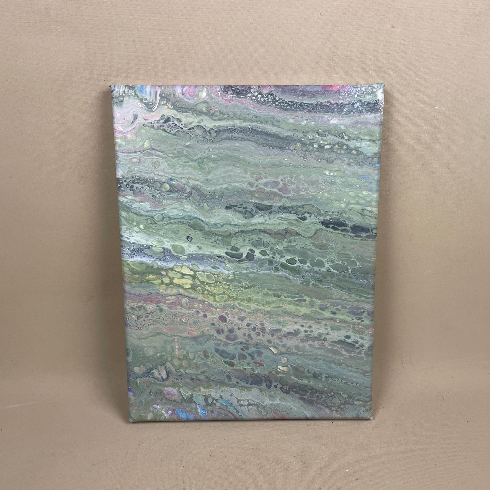 Vintage Marbled Painting Picture Original Artwork On Canvas Marble Pattern Wood Frame Painted Art Rectangle 31x22.7cm Wall Hanging Marbling