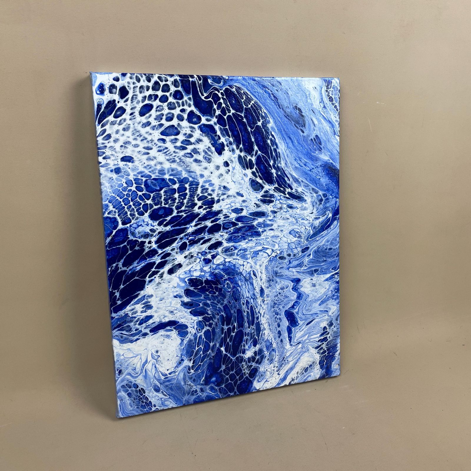 Vintage Marbled Painting Picture Original Artwork On Canvas Marble Pattern Wood Frame Painted Art Rectangle 31x22.7cm Wall Hanging Marbling photo for sale