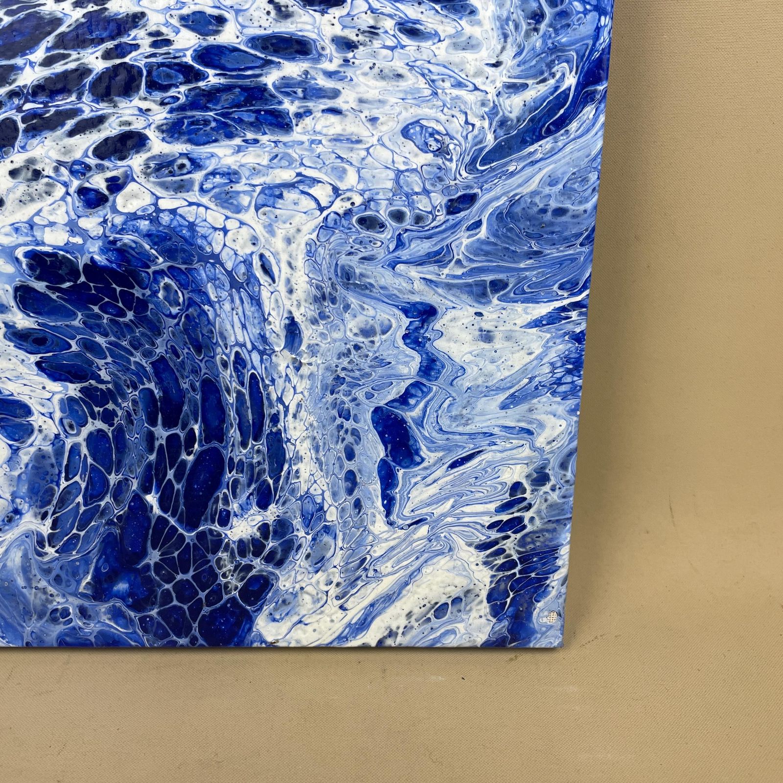 Vintage Marbled Painting Picture Original Artwork On Canvas Marble Pattern Wood Frame Painted Art Rectangle 31x22.7cm Wall Hanging Marbling photo 65.0