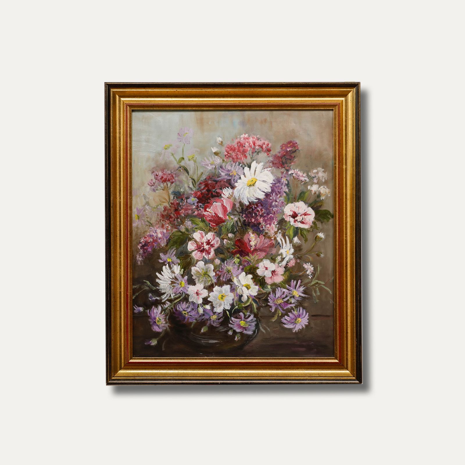 Mid 20th Century Oil Wildflower Arrangement photo vintage