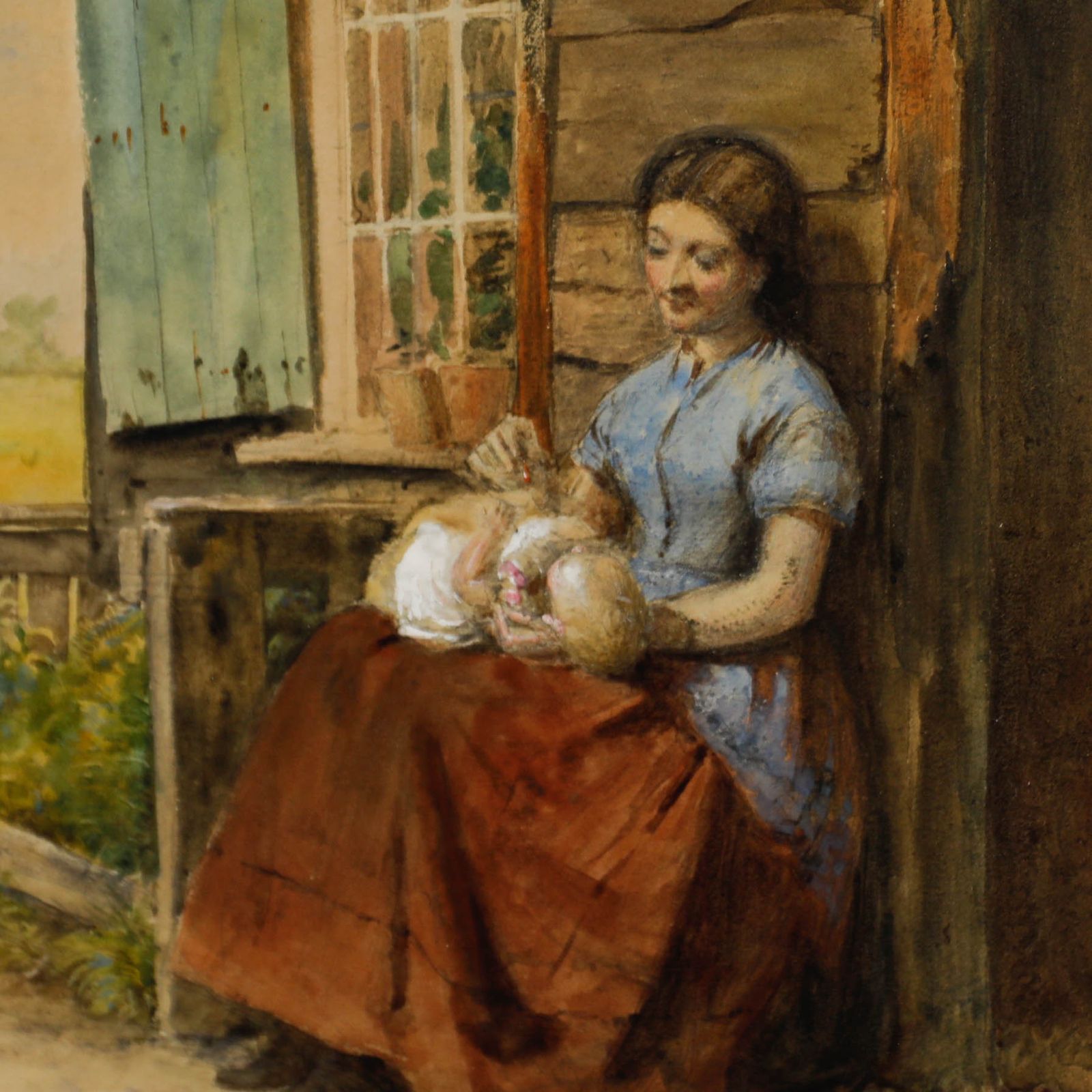 George Goodwin Kilburne (1839 1924) 1867 Watercolour, Mother And Baby photo Art