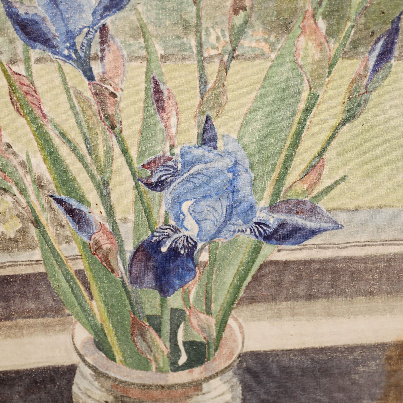 British School C.1930 Gouache Blue Irises By The Window photo Art