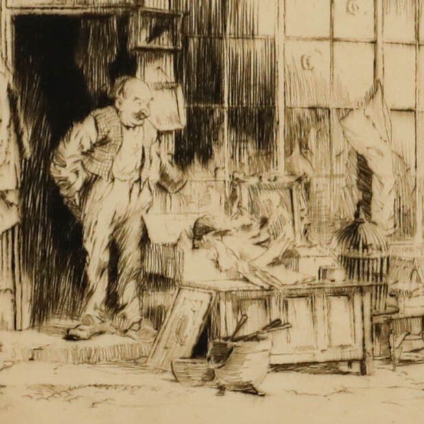 Percy Lancaster (1878 1951) Framed Etching, The Antiques Dealer photo Art
