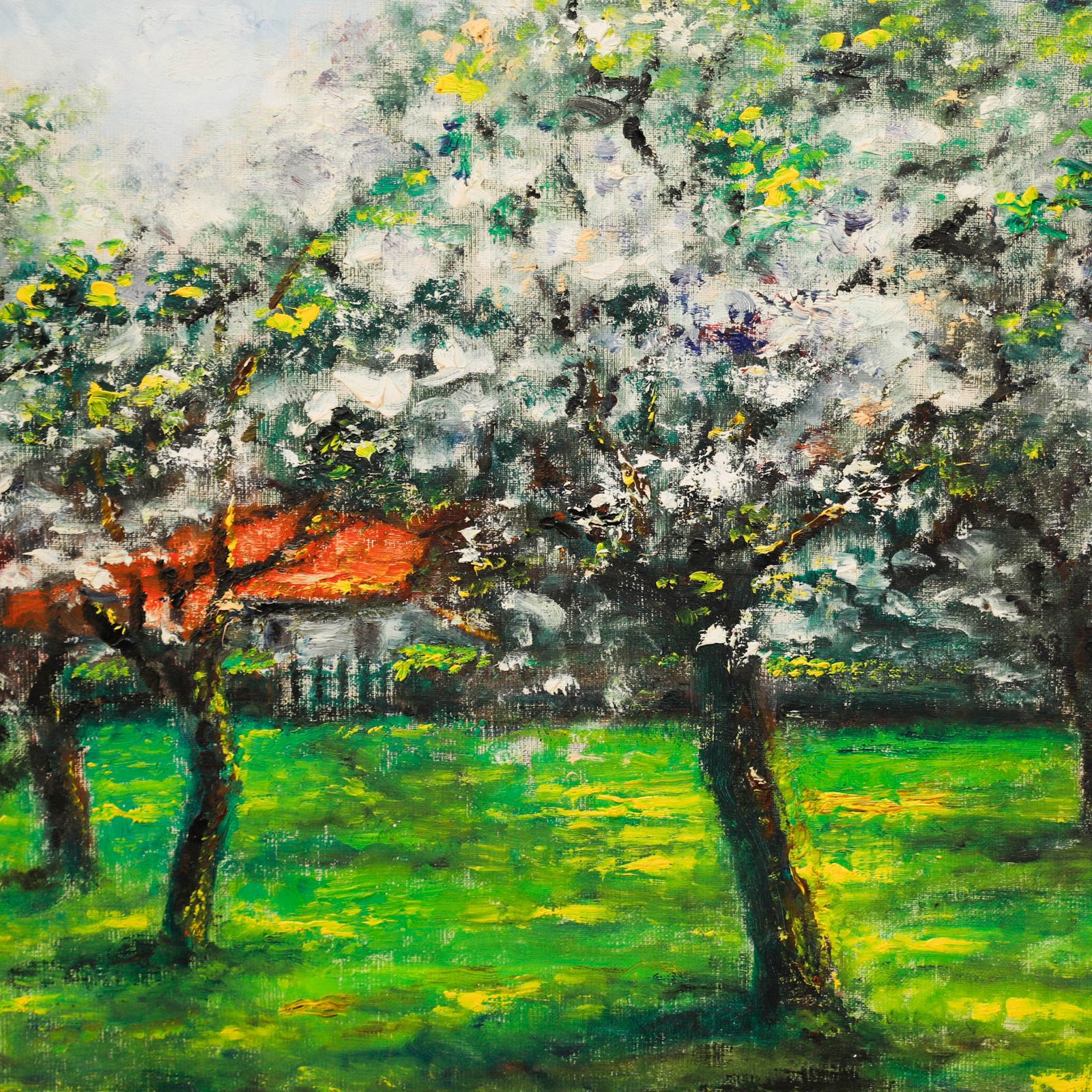 Jan Kennis Framed 20th Century Oil, Orchard In Blossom photo Art