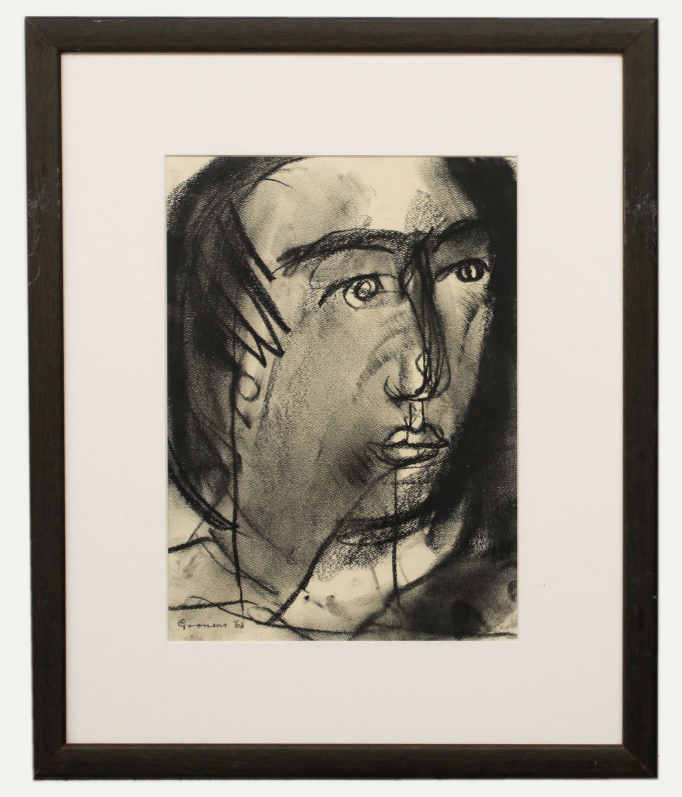 Anton Goossens (1903 1980)  1963 Charcoal Drawing, Wide Eyed Stare