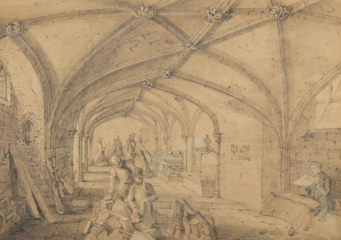 Joseph Henry Hirst (1863–1945) Graphite Drawing, St. John's Crypt Bristol photo furniture