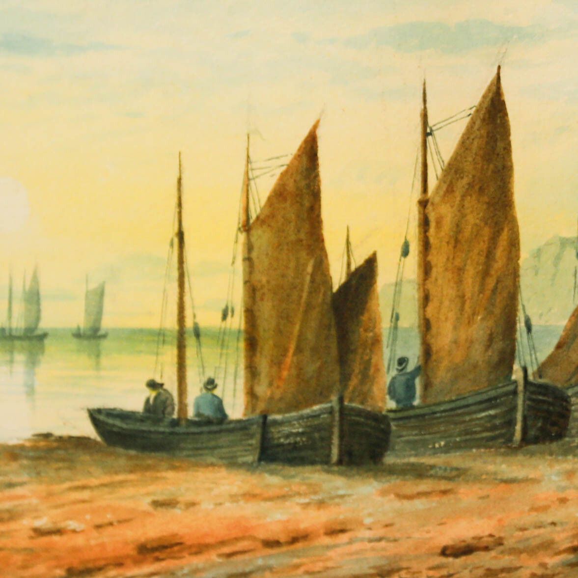 Late 19th Century Watercolour Beached Sailing Boats photo Art