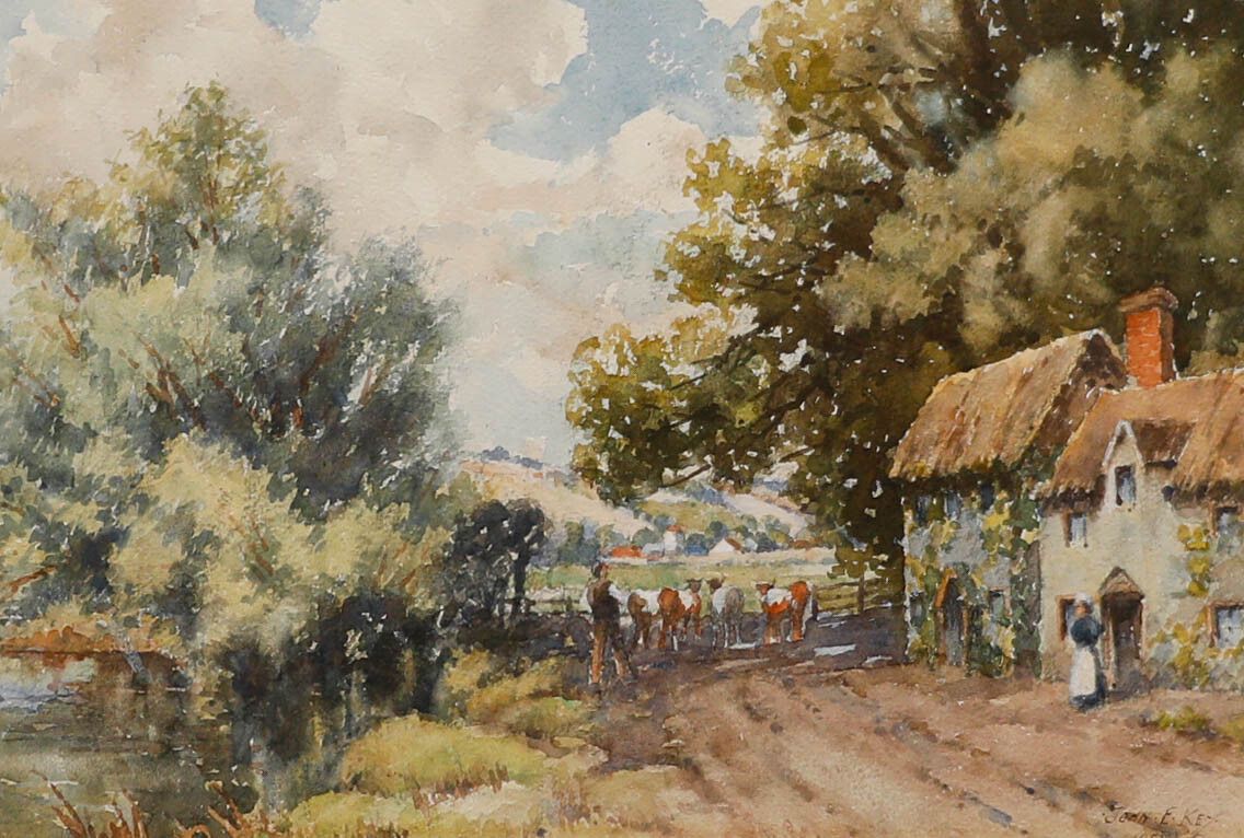 John E. Key Framed Mid 20th Century Watercolour, Heading Out To Pasture photo furniture