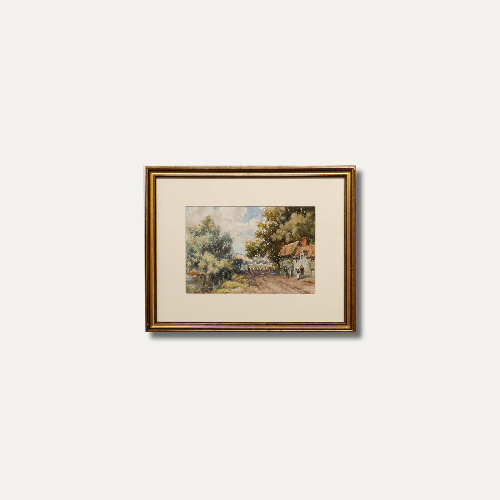 John E. Key Framed Mid 20th Century Watercolour, Heading Out To Pasture photo vintage