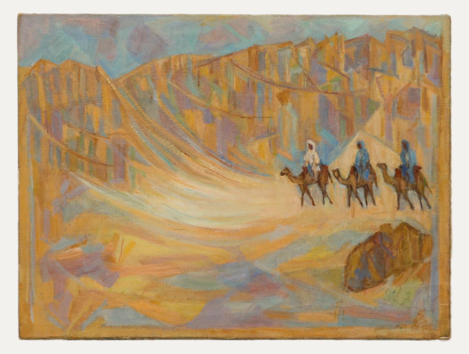 Eleonore Reinhold (1905 1984) 20th Century Oil, Moroccan Landscape Camel Train photo furniture