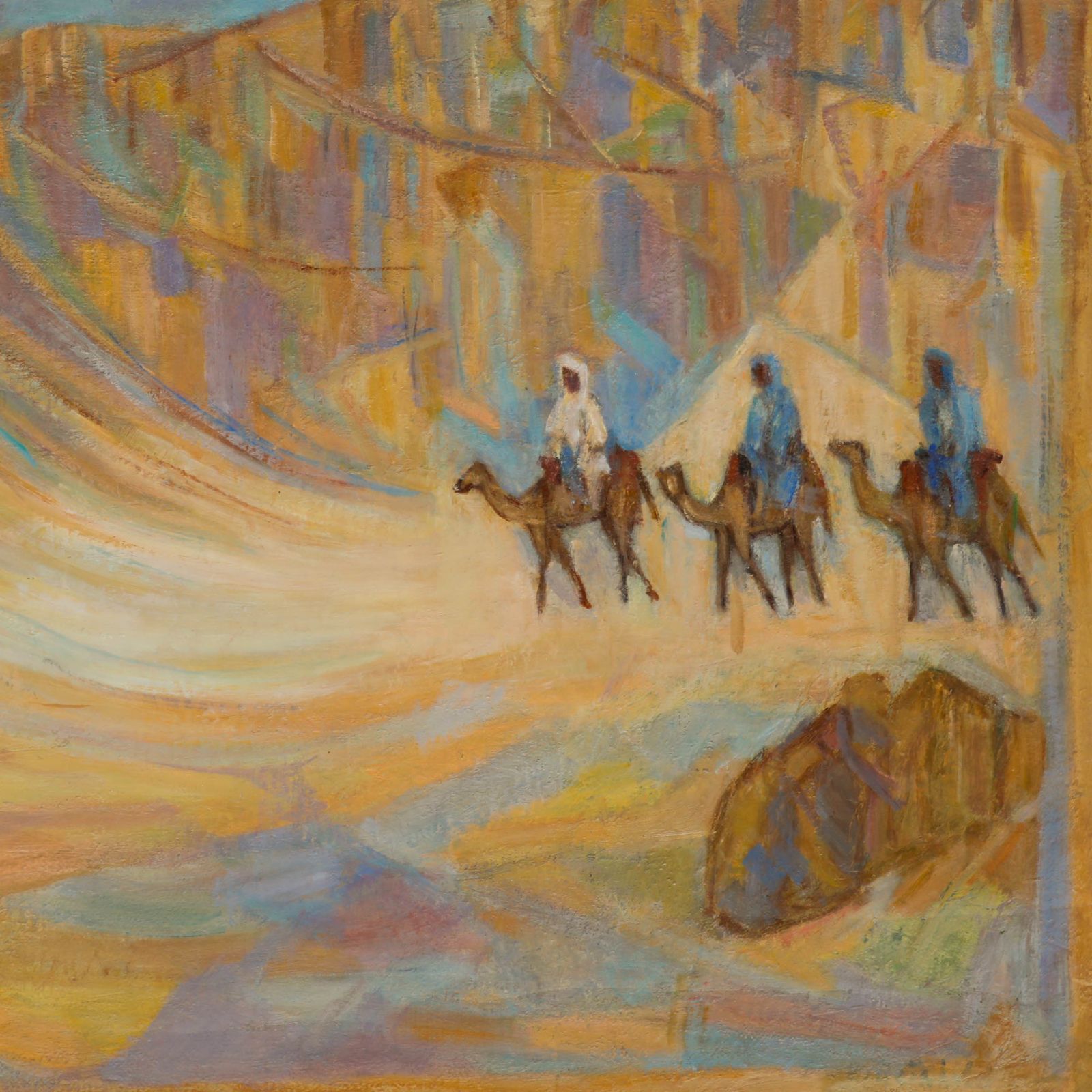 Eleonore Reinhold (1905 1984) 20th Century Oil, Moroccan Landscape Camel Train photo Art