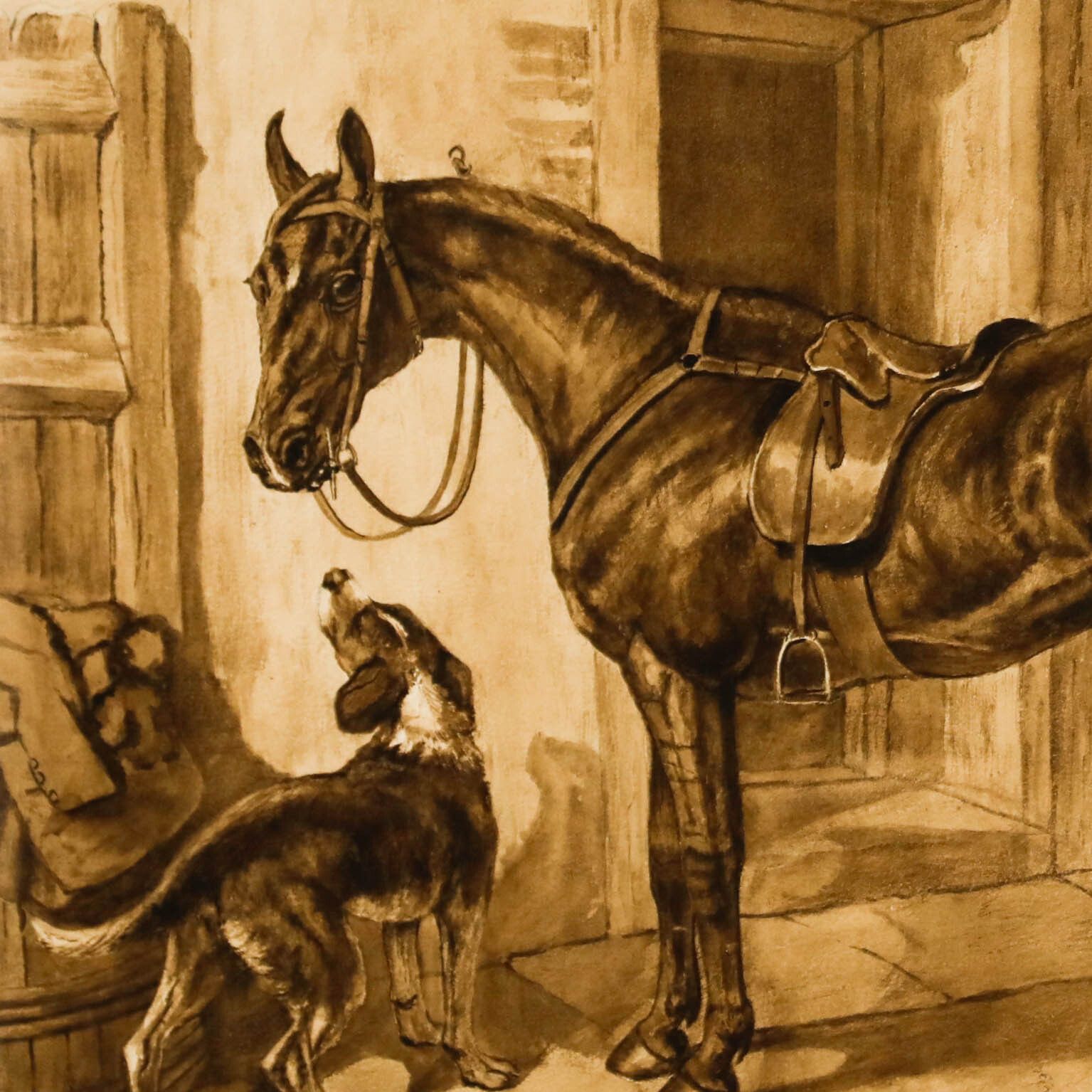 Edith Mary Cottam (1864 1942) Framed Watercolour, Saddled Hunter With Hound photo Art