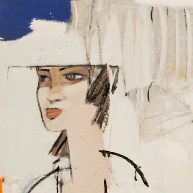 A. Pona  20th Century Oil, Woman In Abstract photo Art