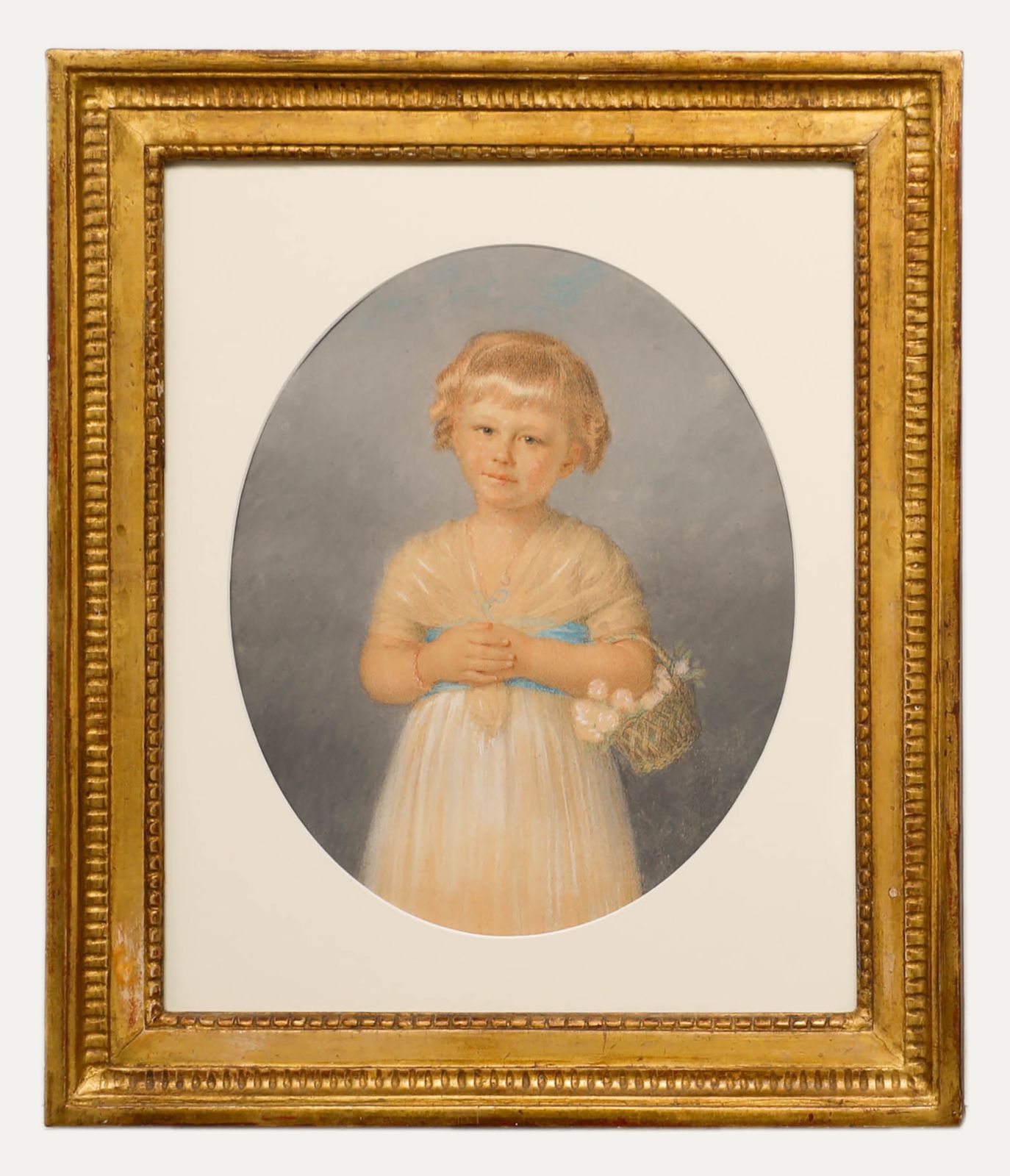 19th Century Watercolour Girl With A Flower Basket