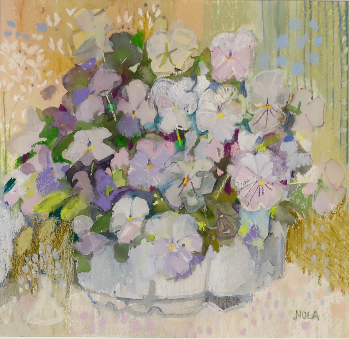 Nola Armstrong 20th Century Mixed Media, Pansies photo furniture