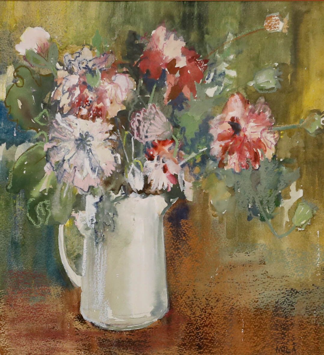 Nola Armstrong 20th Century Mixed Media, Jug Of Poppies photo furniture