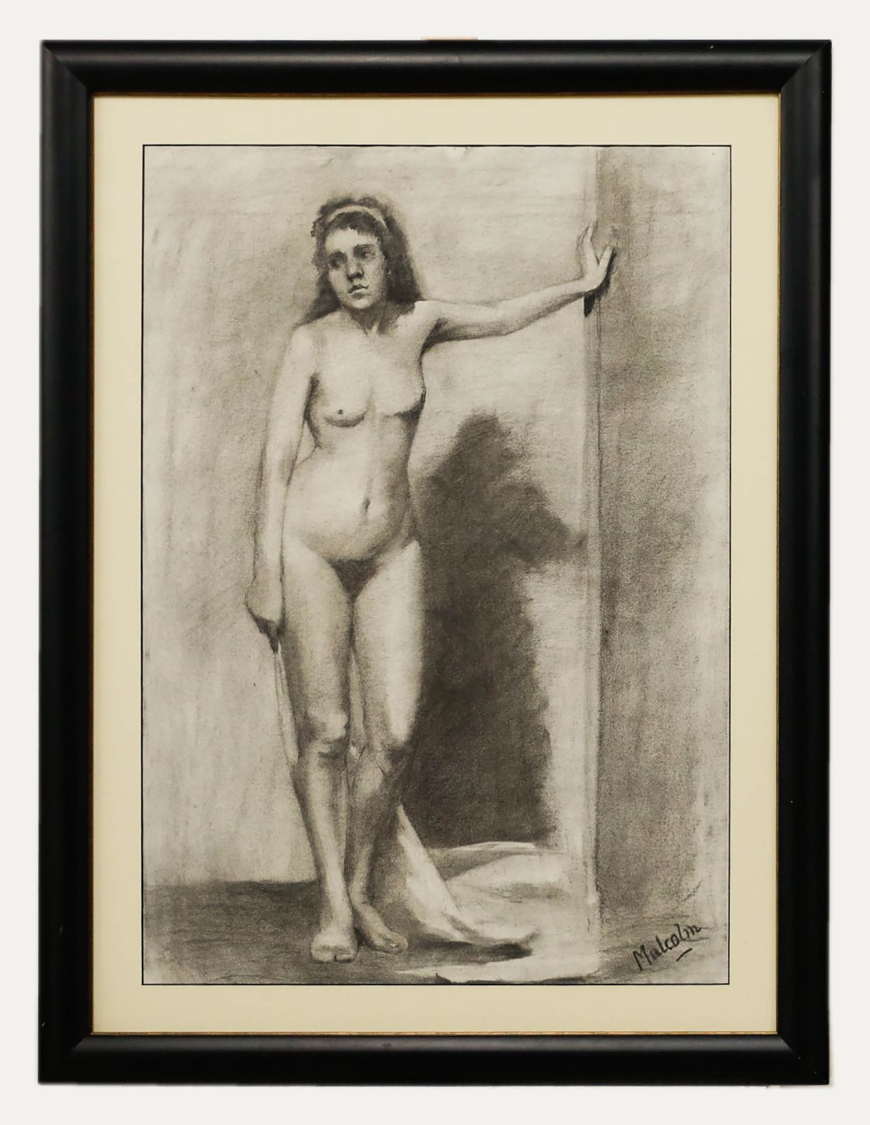 Malcolm Framed 20th Century Charcoal Drawing, Standing Nude