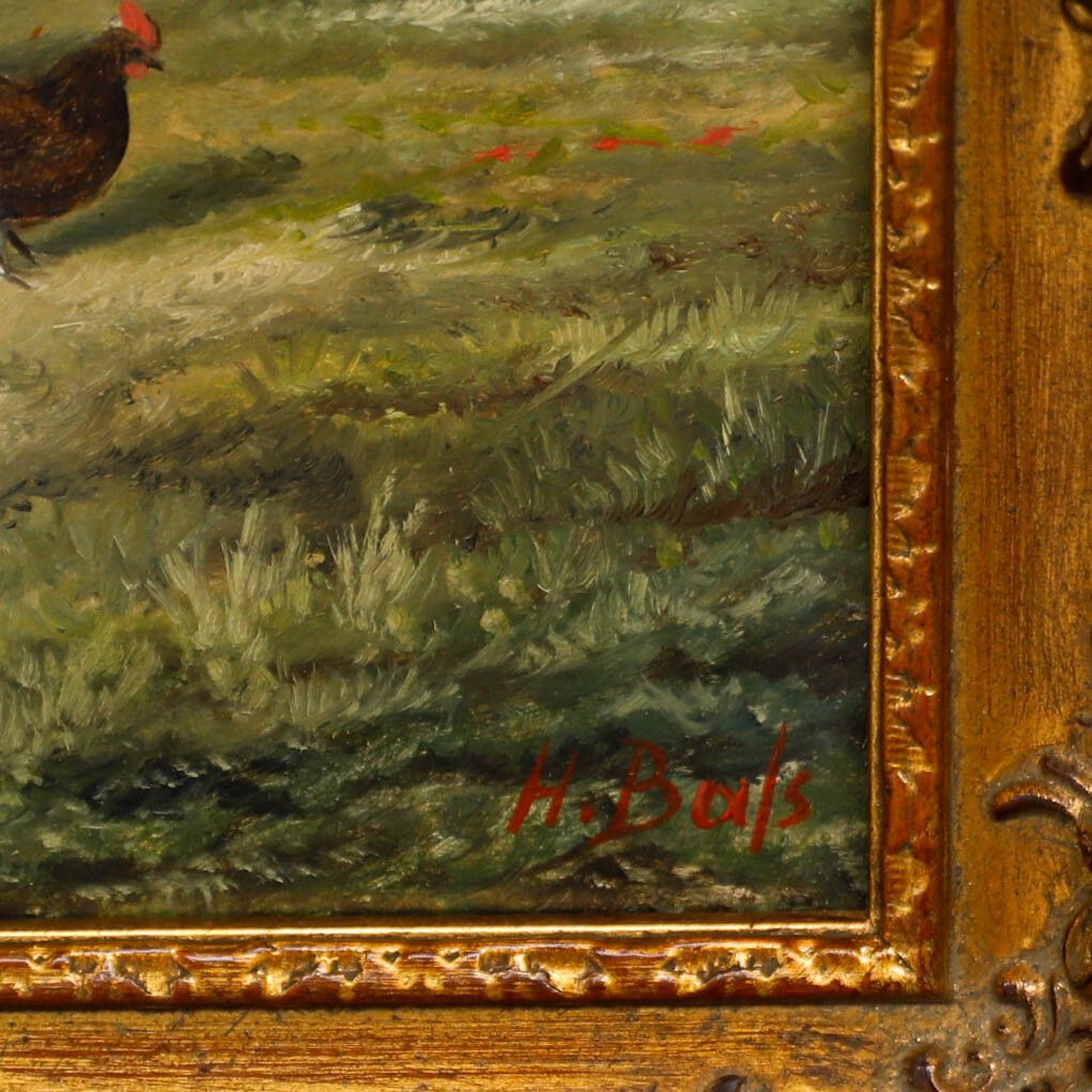 Hilaire Bals (B.1940) Belgium School Oil, Cockerel & Hens In A Landscape photo vinterior