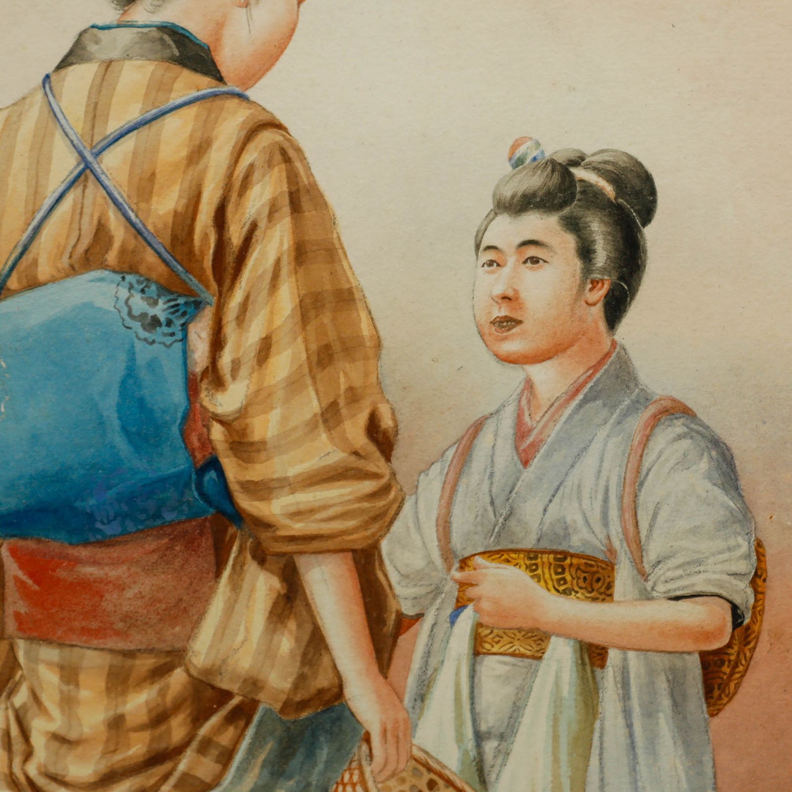 Japanese School Mid 20th Century Watercolour Mother And Daughter photo Art