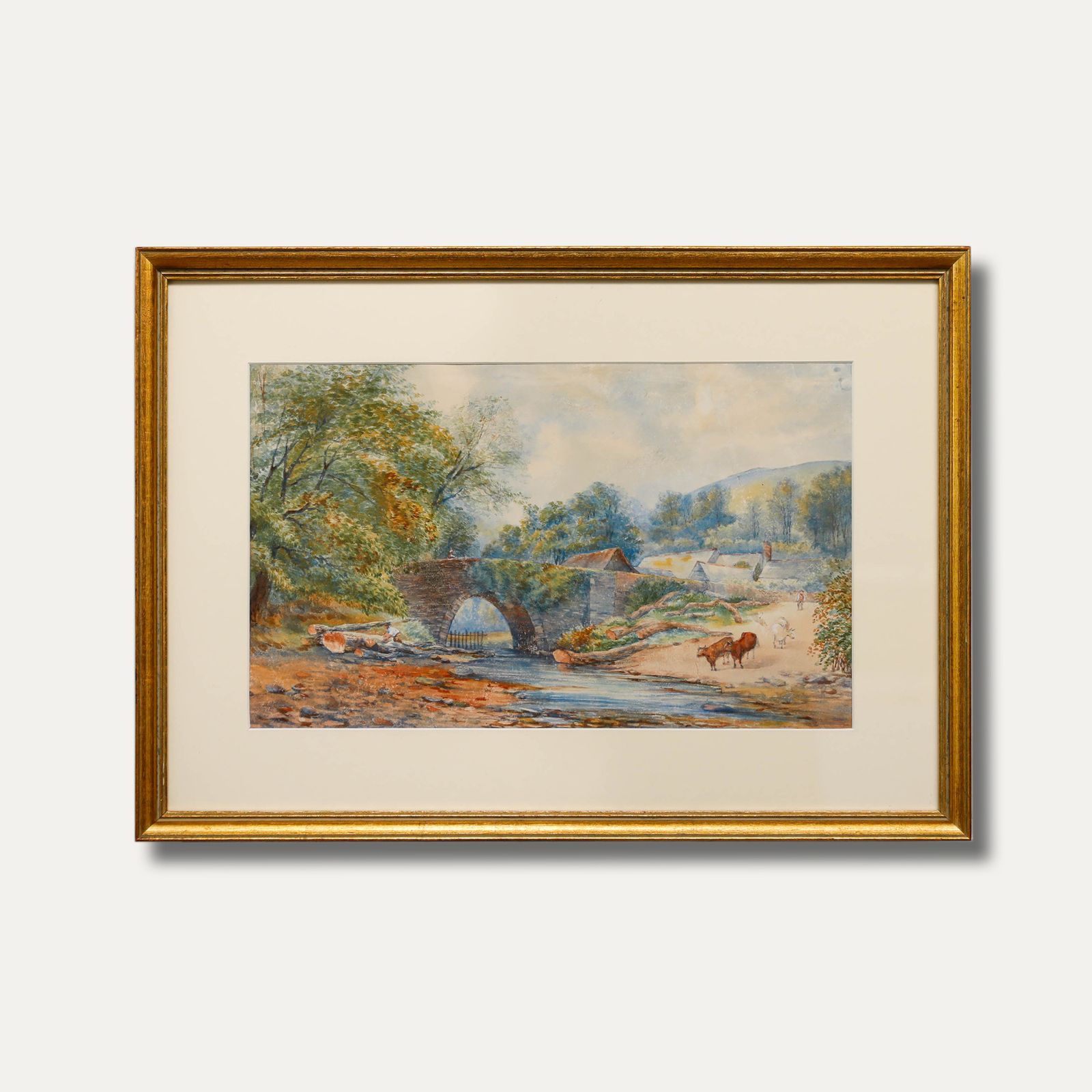 Framed Late 19th Century Watercolour Drover Moving Cattle photo vinterior