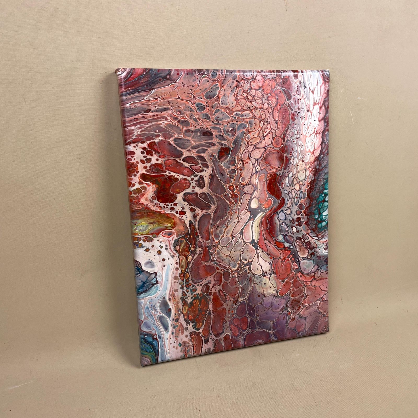 Vintage Marbled Painting Picture Original Artwork On Canvas Marble Pattern Wood Frame Painted Art Rectangle 31x22.7cm Wall Hanging Marbling photo for sale
