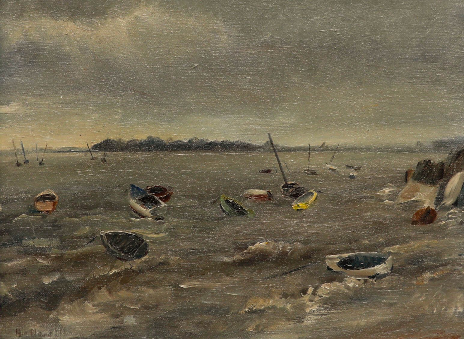 Framed 20th Century Oil Bobbing Boats photo furniture